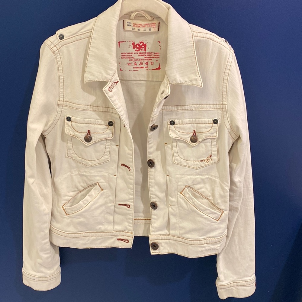 Western Glove Works 1921 Est. Off White Stretch Denim Fitted Jean Jacket S